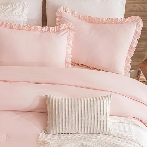 Petal Pink Full Size Bed Comforter Set Soft Blush French Shabby Chic Bedding New - Picture 9 of 11